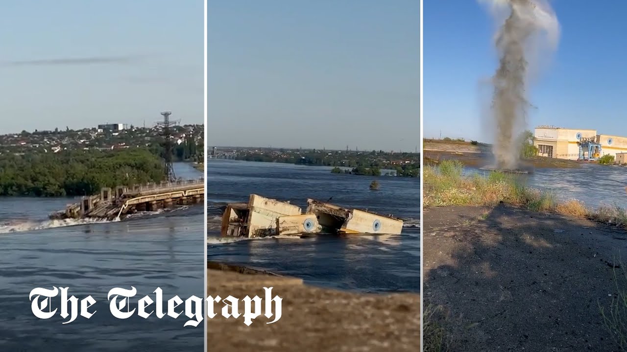 Kherson dam destroyed triggering flooding for Ukrainian and Russian troops in war zone