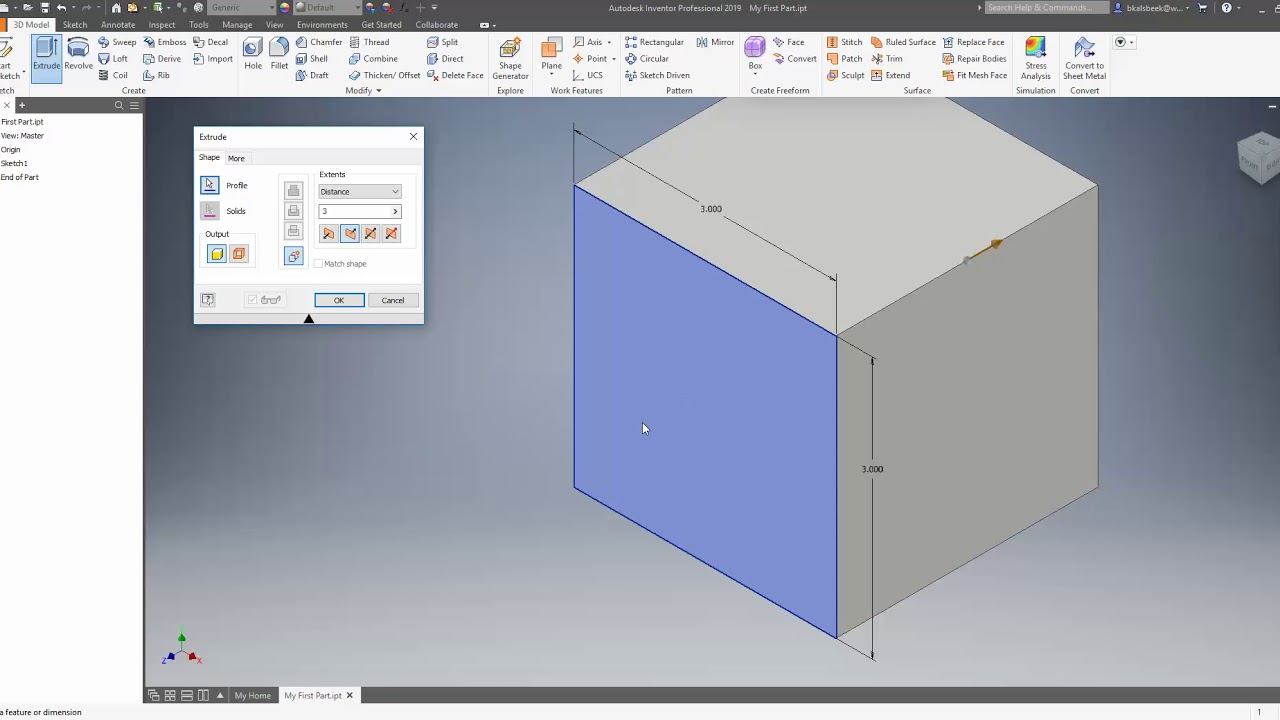 Autodesk Inventor Pro 2019 2-Opening Files Extruding and Extruded Cuts