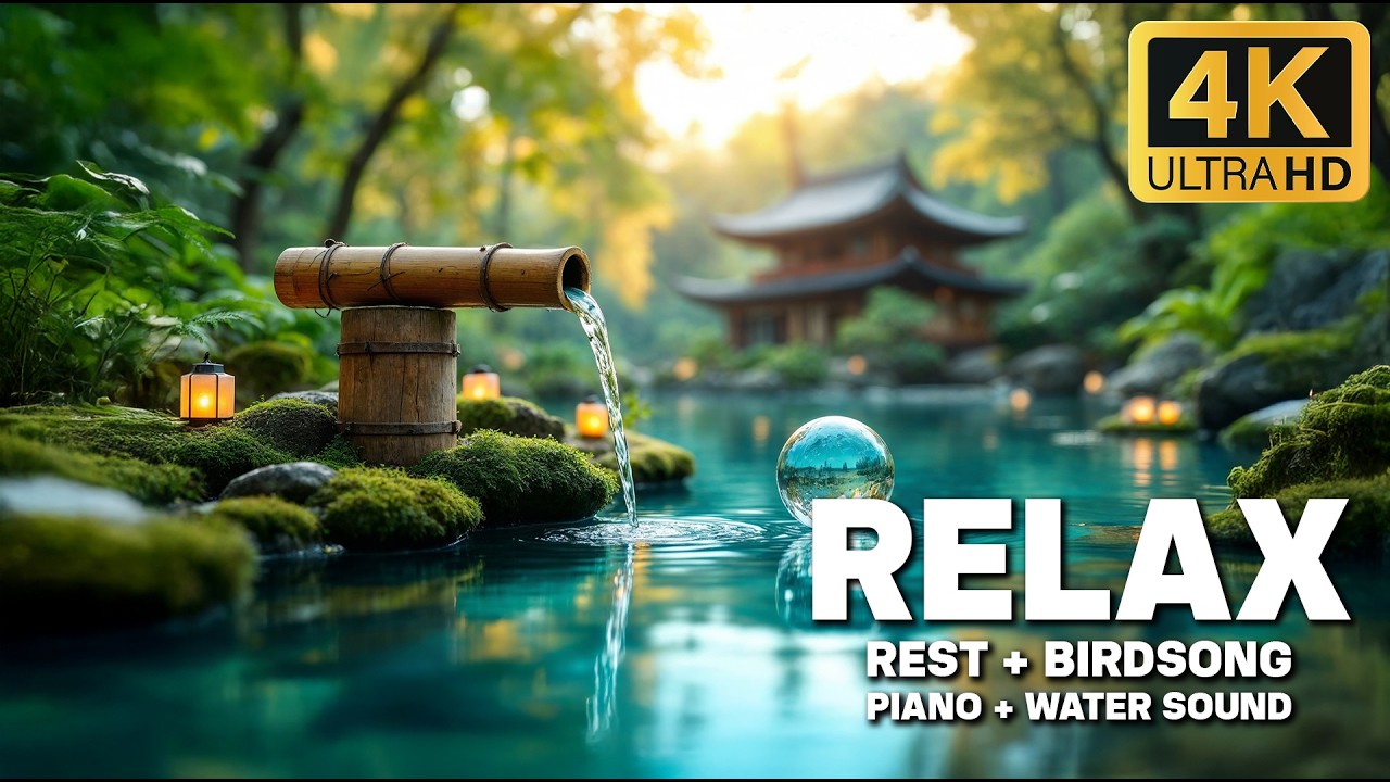 Bamboo Water Sounds with Calm Healing Music 🌿 Stress Relief and Mind Body Calm