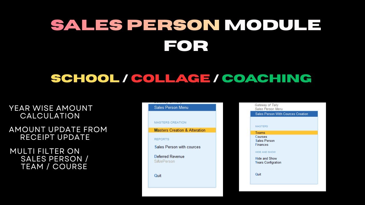 Sales Person Module for Education Institutes | School, College & Coaching Management TDL in Tally