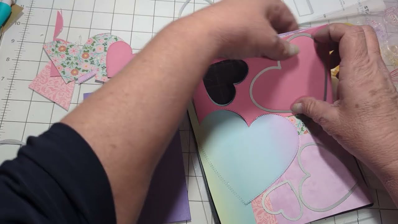 Using heart shaped dies and Diamond Press Stamps to make a Valentine card 