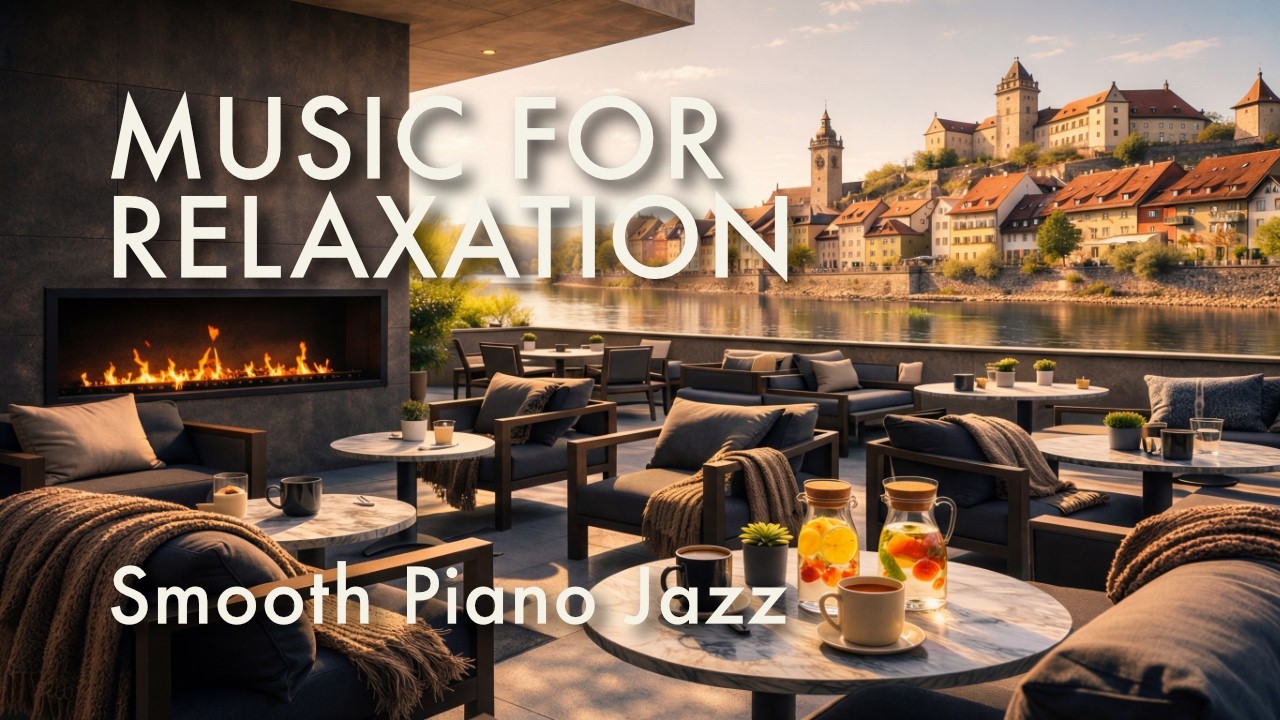 Cozy Riverside Cafe ☕ Soft Piano Jazz & European Town Vibes for Relaxation