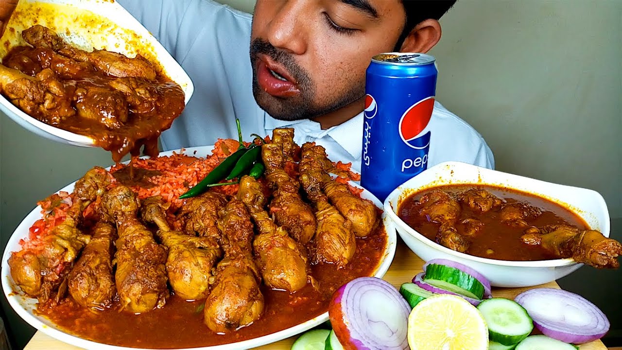 SPICY CHICKEN LEG CURRY || EXTRA GRAVY WITH FRIED RICE EATING VIDEO#HUNGRYpiran