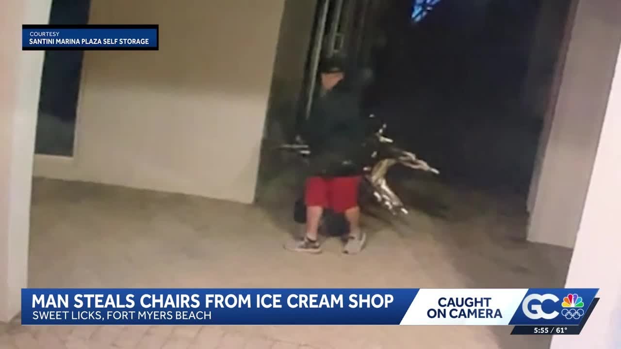 Camera captures man stealing patio furniture outside ice cream shop on Fort Myers Beach