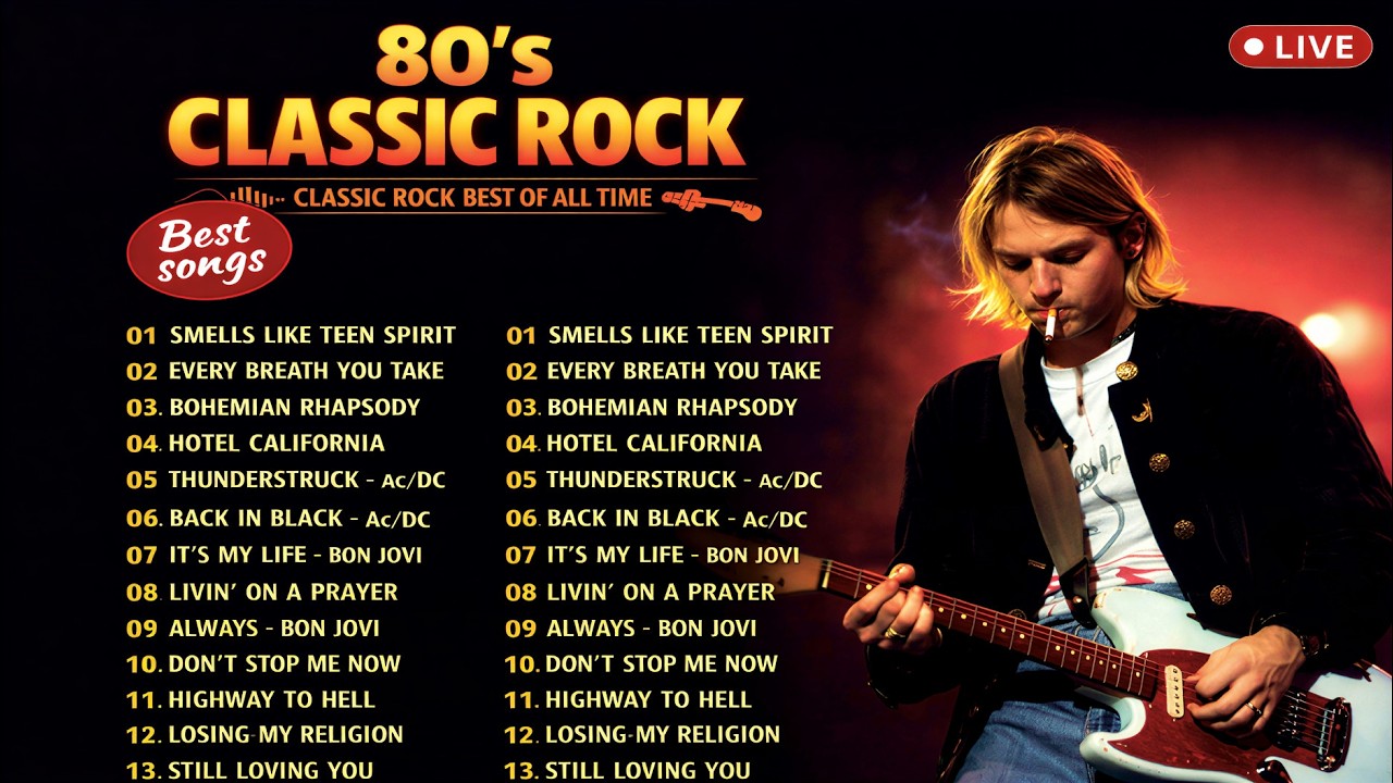 Top 100 Classic Rock Songs Of 80s 90s - Aerosmith, Queen, Guns N' Roses,Metallica,Bon Jovi Inspired