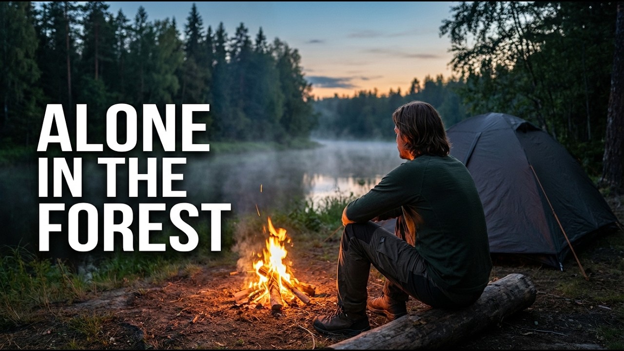 Relaxing Solo Camping by the River | Rain, Campfire & Forest Sounds