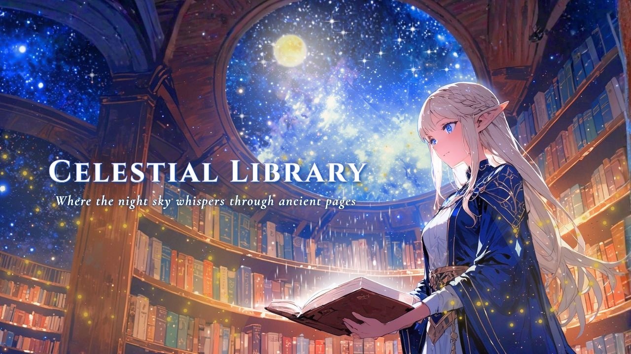 Calm Fantasy Piano Music | Celestial Library | Where the night sky whispers through ancient pages