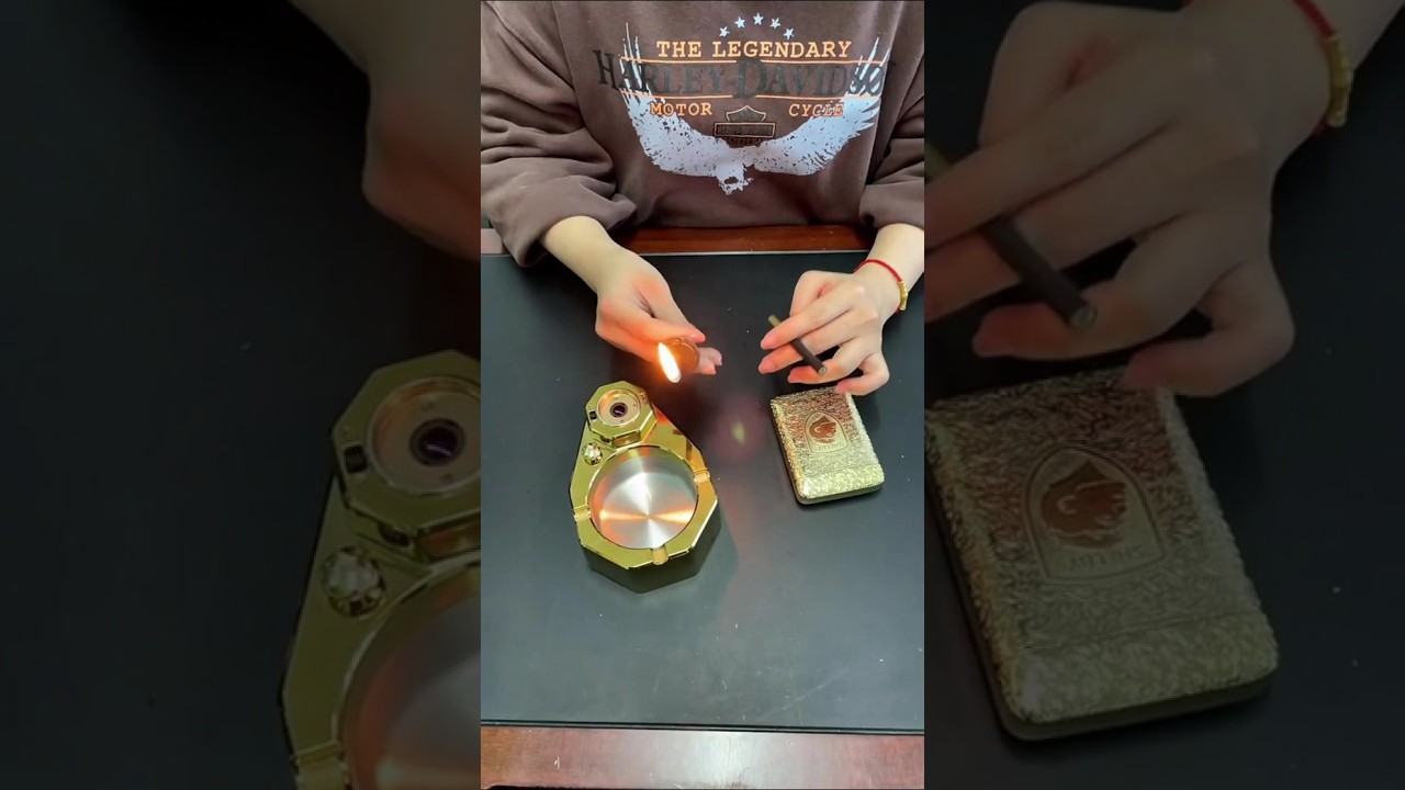 Golden metal case and golden alloy ashtray #lighter #shorts