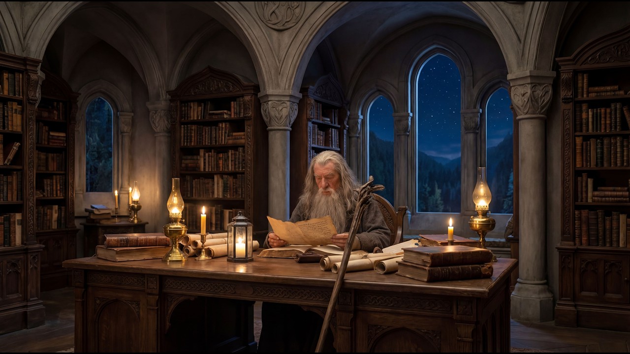 LOTR Study with Gandalf | Middle-earth Library Ambience & 2x50 Pomodoro Timer