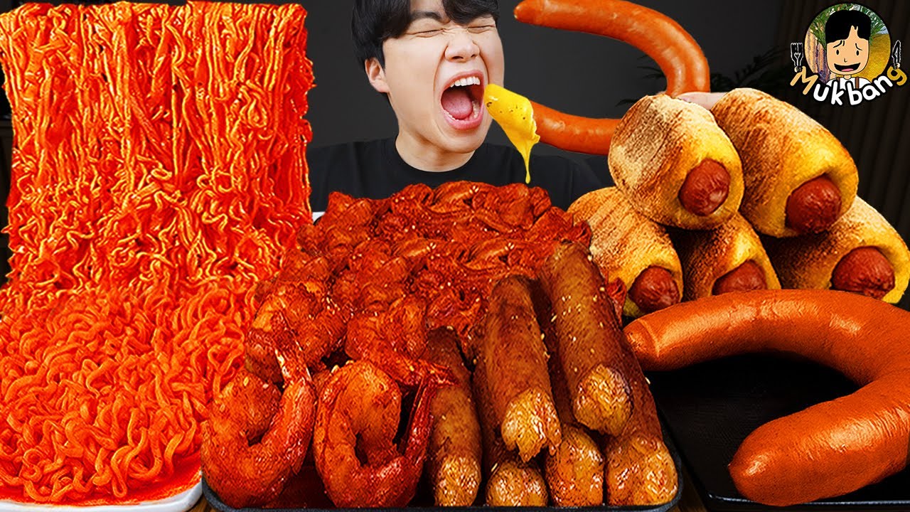 ASMR MUKBANG | РИСОВЫЙ ТОРТ Ттеокбокки, Огненная лапша, колбаса, хот-дог рецепт !