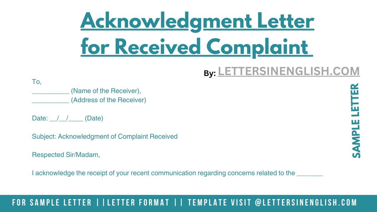 Acknowledgment Letter for Received Complaint