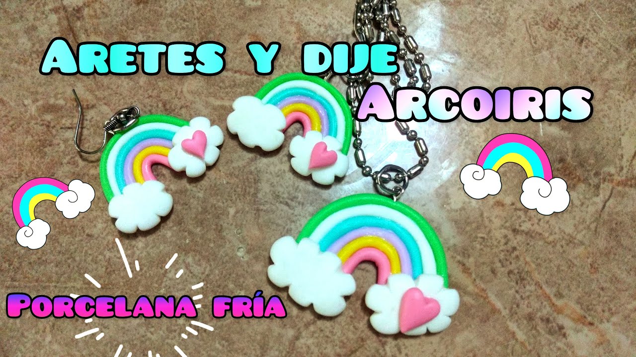 Cómo hacer aretes y dije de arcoiris 🌈 /pasta flexible/porcelana fría/pasta francesa