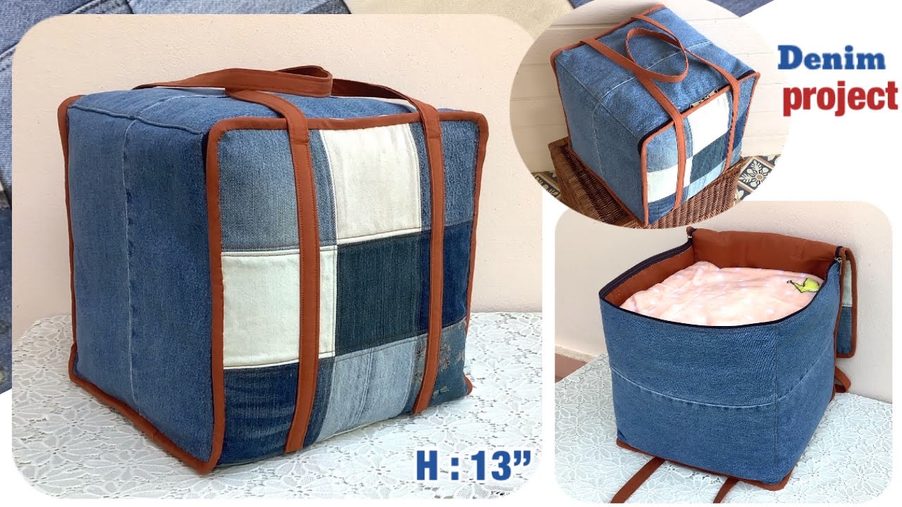 Diy a large cloth storage bag tutorial , sewing diy a large storage bag tutorial , diy travel bag .