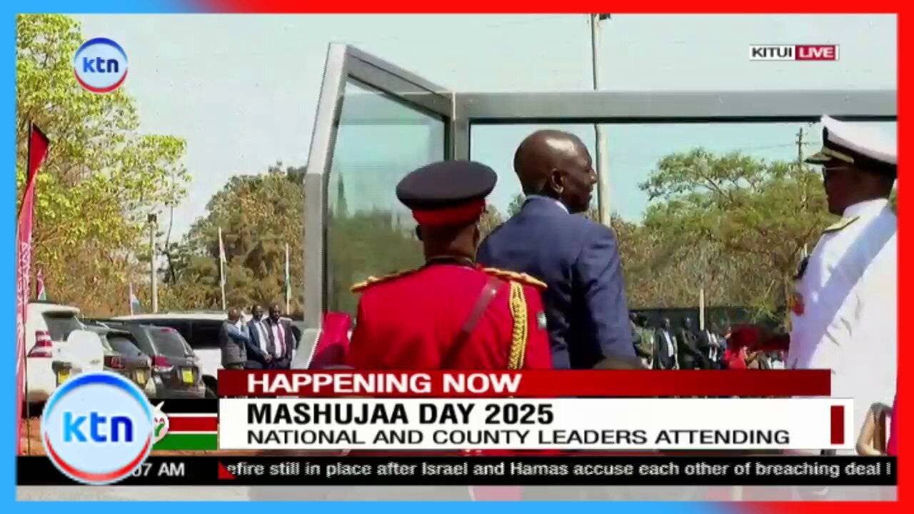 President William Ruto arrives at Ithooke Stadium, Kitui, for Mahujaa day celebration