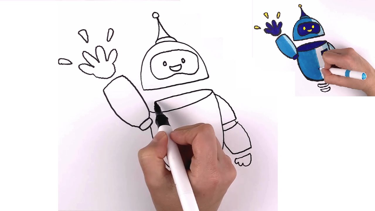 How to Draw & Color a Cute Robot – Easy Tutorial with Fun Music for Kids! #art #kidsart #drawing