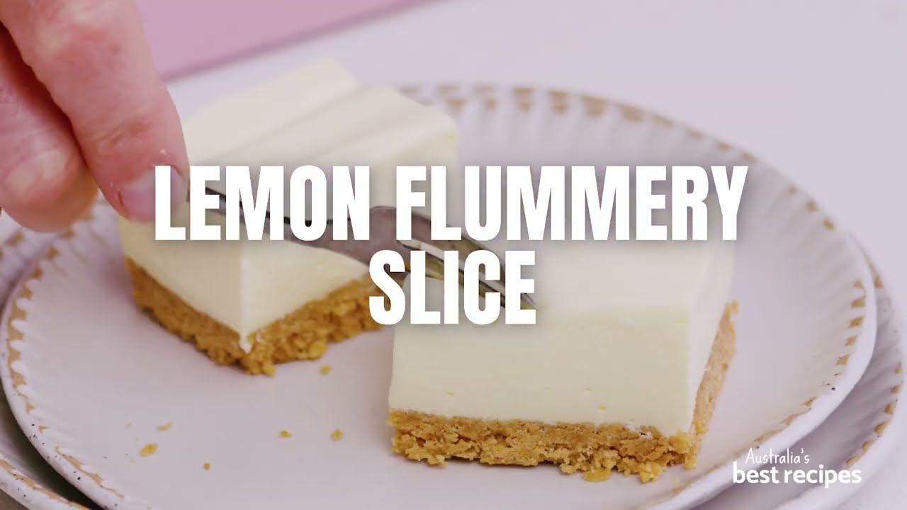Lemon flummery slice