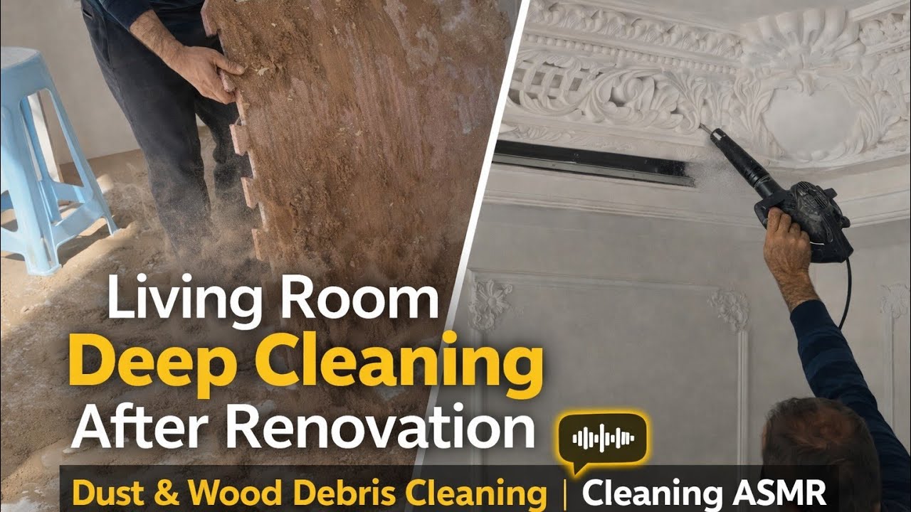 Relaxing ASMR Cleaning | Living Room Deep Cleaning | Removing Dust & Wood Debris