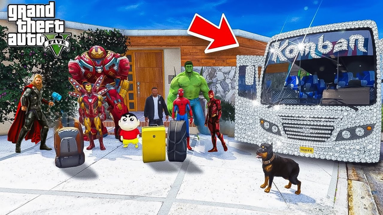 Franklin & Shinchan Started DIAMOND BUS Journey Challenge With Avengers in GTA 5 Telugu! DHANU DINO