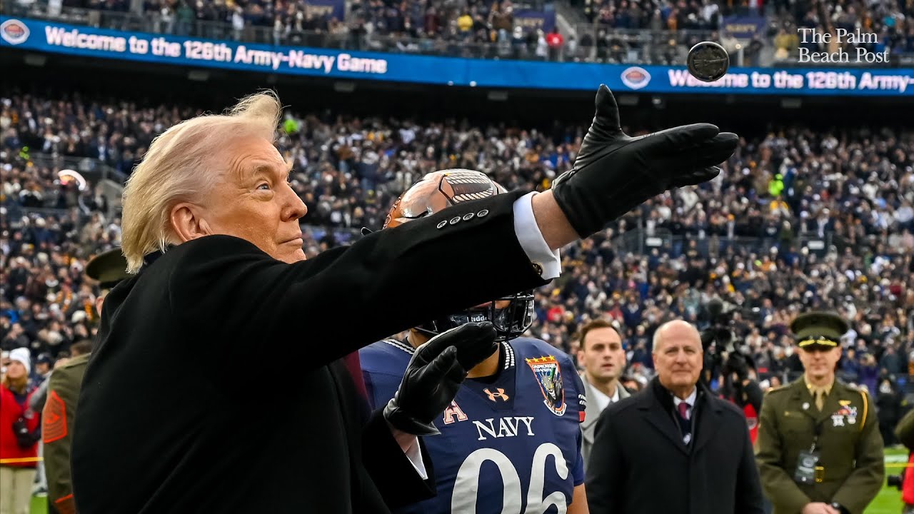 2025 Army-Navy game: Donald Trump performs coin toss, watches flyover & national anthem with troops