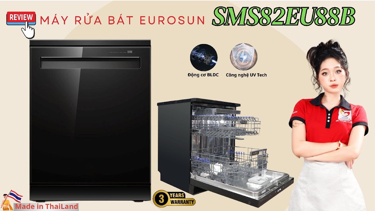 Máy Rửa Bát Eurosun SMS82EU88B: Rửa Siêu Sạch, Sấy Cực Khô | Siêu Thị Bếp Vũ Sơn