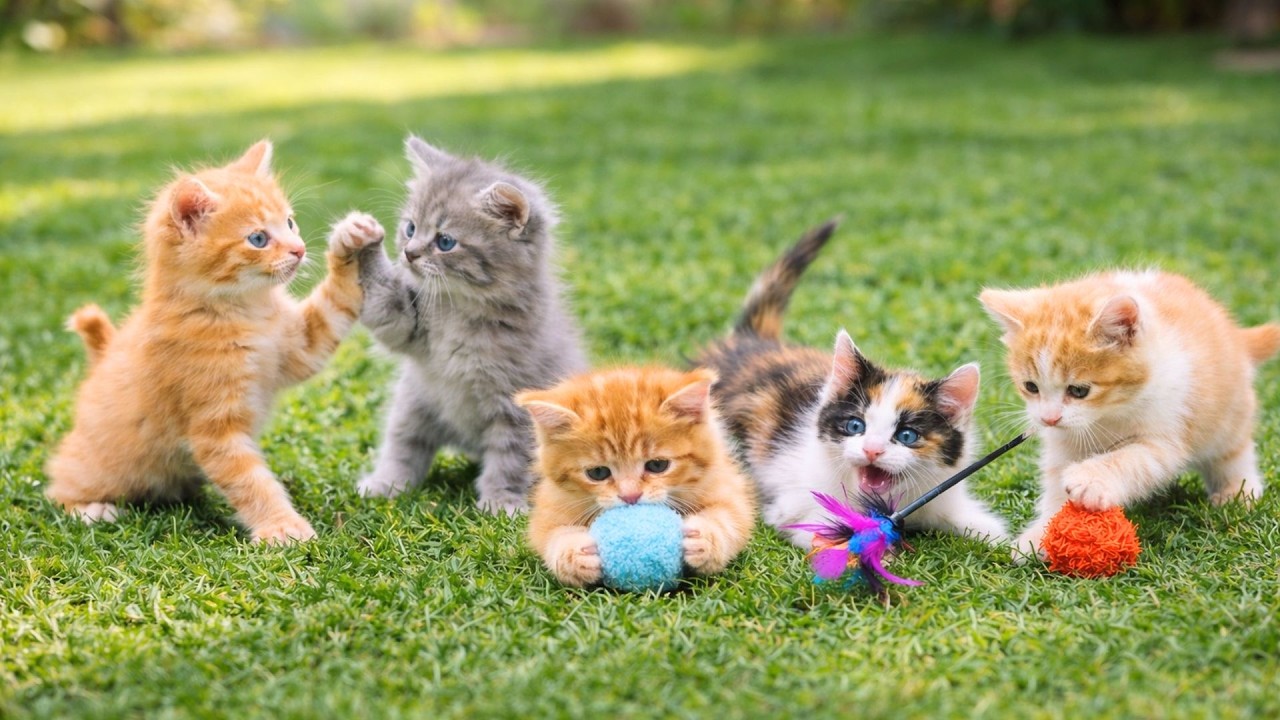 🌈🐱 Adorable Kittens Playing on Green Grass | Relaxing Cat Video & Calming Cat Sounds