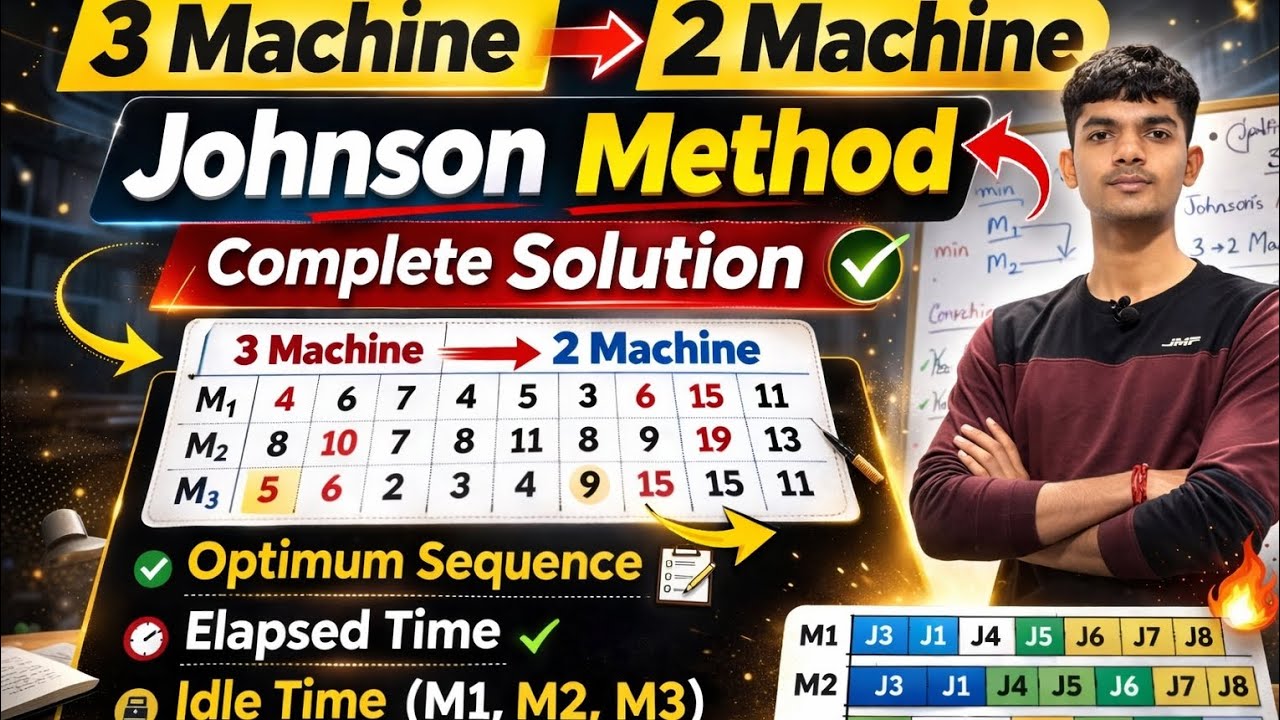 Johnson method | 3 Machine to 2 Machine | Sequence | esllaped | Idle Time ‎⁨@statisticsPerfection⁩  