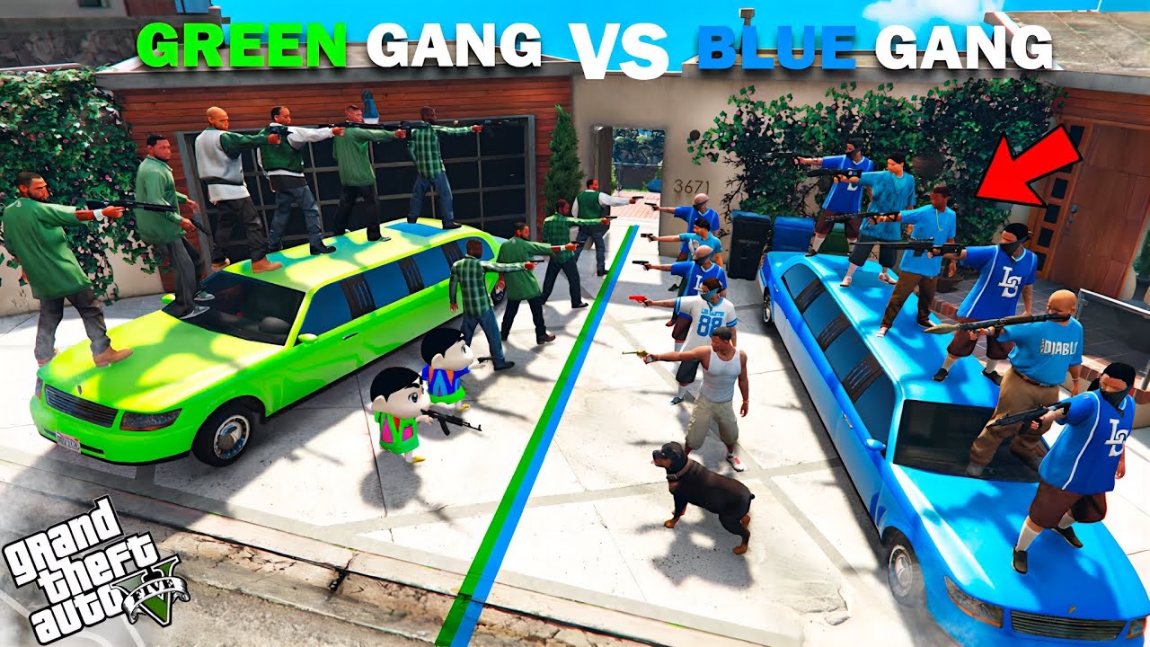 Franklin Blue Gang VS Shinchan Green Gang Fight In GTA 5!
