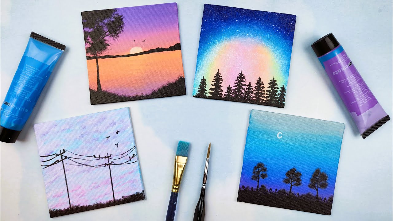 4 Easy Mini Canvas Ideas | Acrylic Painting for Beginners