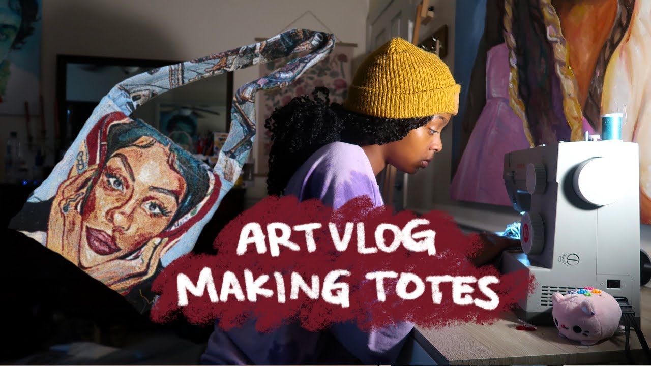 art vlog .ೃ࿔* making tote bags, printing stickers and more!