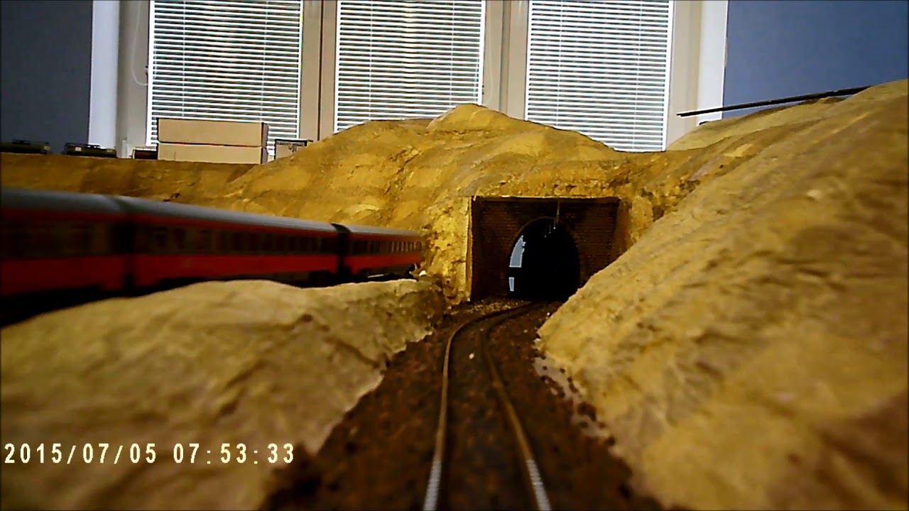 Train cab ride along a never ending model railroad layout in TT scale SQ11