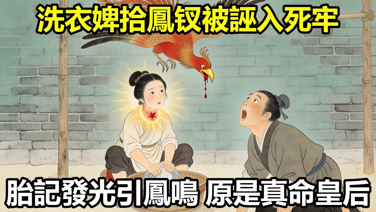 瘸腿洗衣婢拾到半枚鳳钗，被誣偷盜打入死牢。臨刑前雷劈牢頂，她頸間胎記發光，空中傳來鳳鳴——欽天監跪地高呼：“鳳凰泣血，真後蒙冤！”#民間故事 #故事頻道 #感人故事 #感人故事 #情感