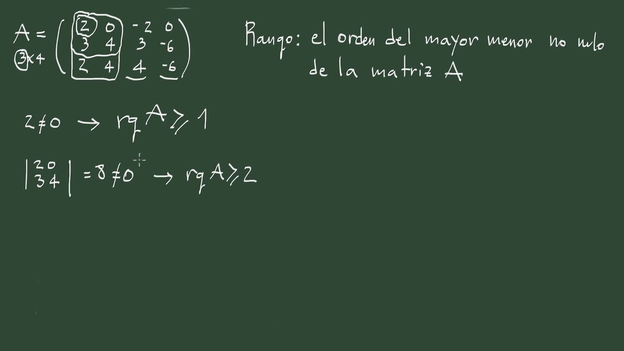 16. Rango de una matriz mediante el método de los menores: explicación y ejemplo