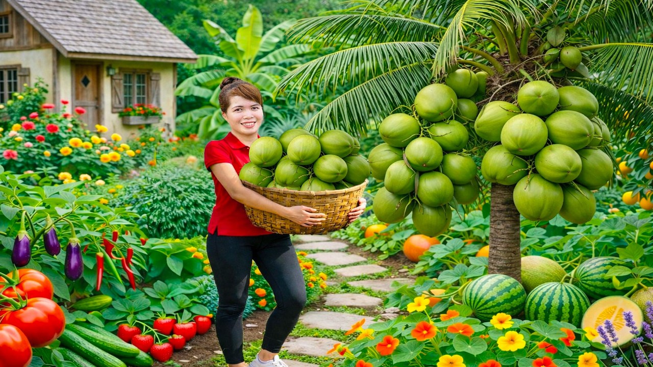 Climbing Tall Trees Harvesting Coconut Goes To MarKet Sell,Experience a Day Peaceful Slow Living