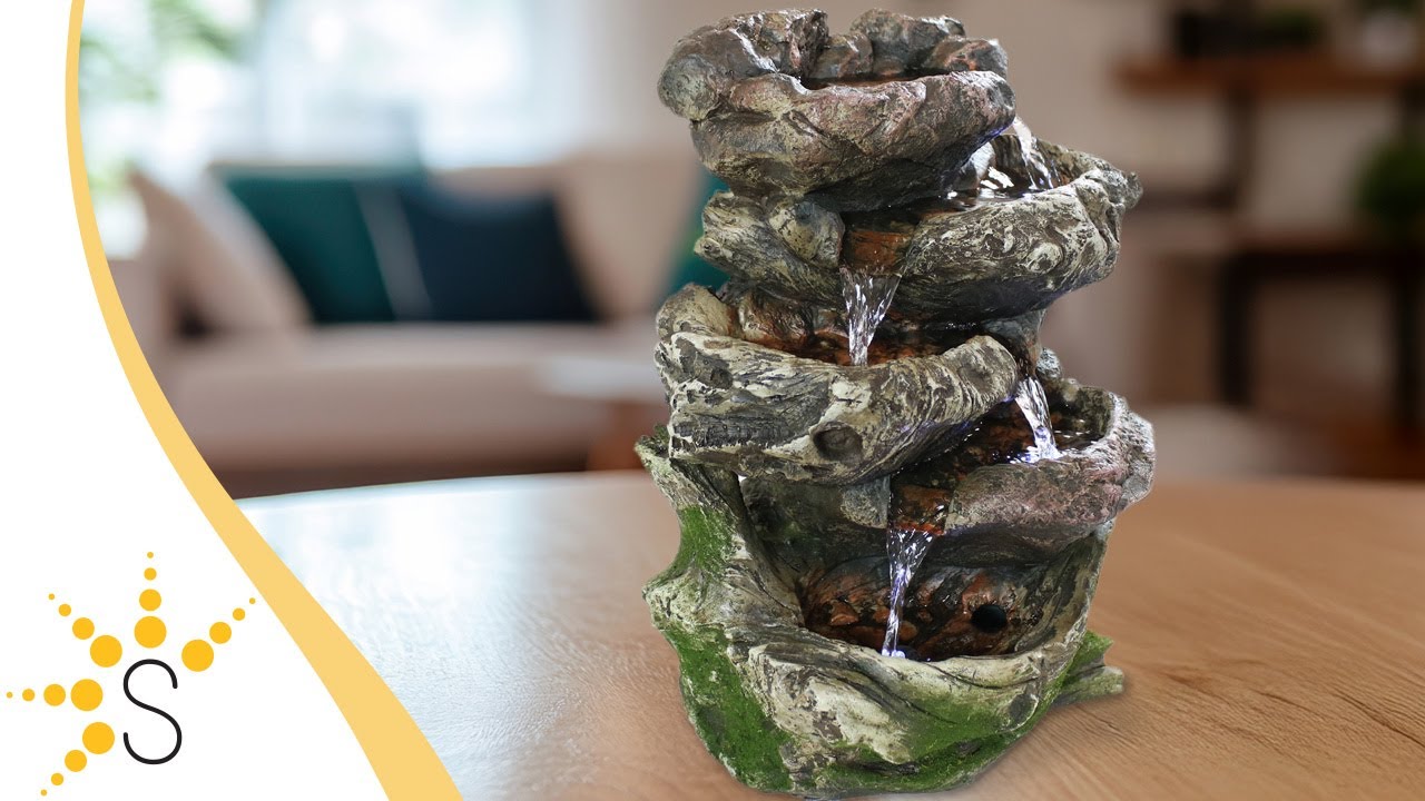 Sunnydaze 5-Step Rock Falls Tabletop Water Fountain with LED Lights - 14" - DW-34112