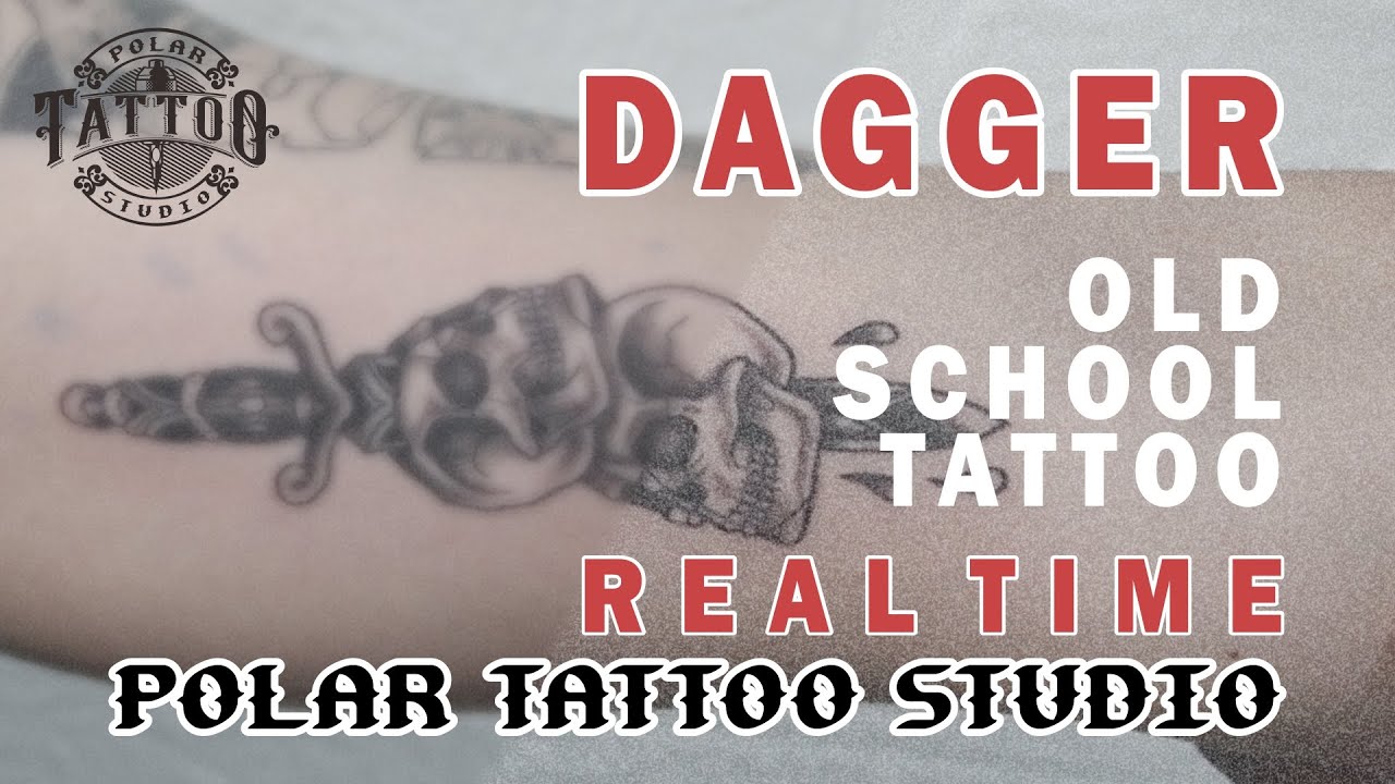 Real Time Dagger and Skull Tattoo