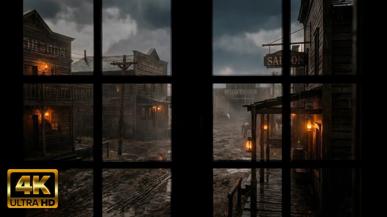 Rain Sounds in a Wild West Town | Cozy Window Ambience for Sleep (4K)