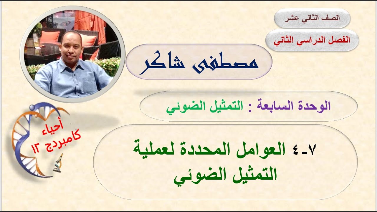 العوامل المحددة لعملية التمثيل الضوئي (السابعة) احياء الصف الثاني عشر كامبردج الفصل الدراسي الثاني