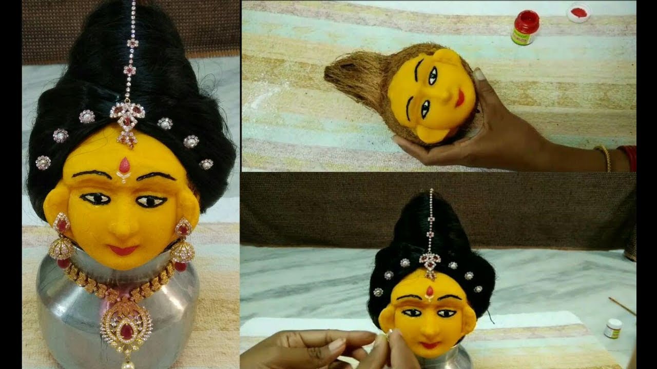 Goddess face making using coconut & clay // varalakshmi ammavari and navaratri devi face making