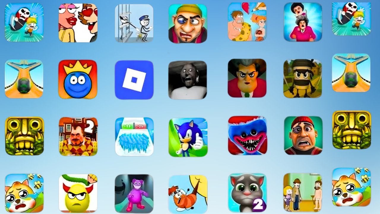 Roblox,Scary Teacher 3D, Minecraft, Save The Fish,Spider Fight 3D, Number Master, Talking Tom,