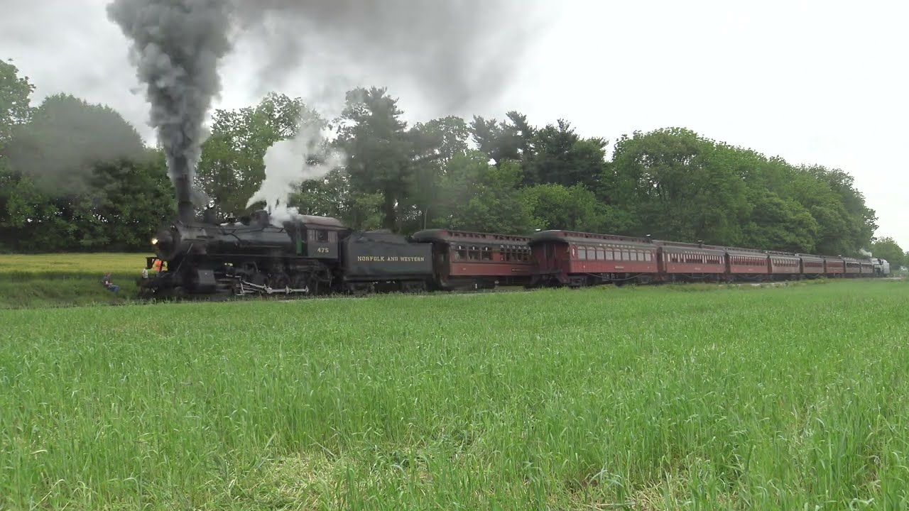 Strasburg 6  N&W 611 drifts past N&W 475 at Groff's Grove, then the 475 heads to Strasburg, slipping