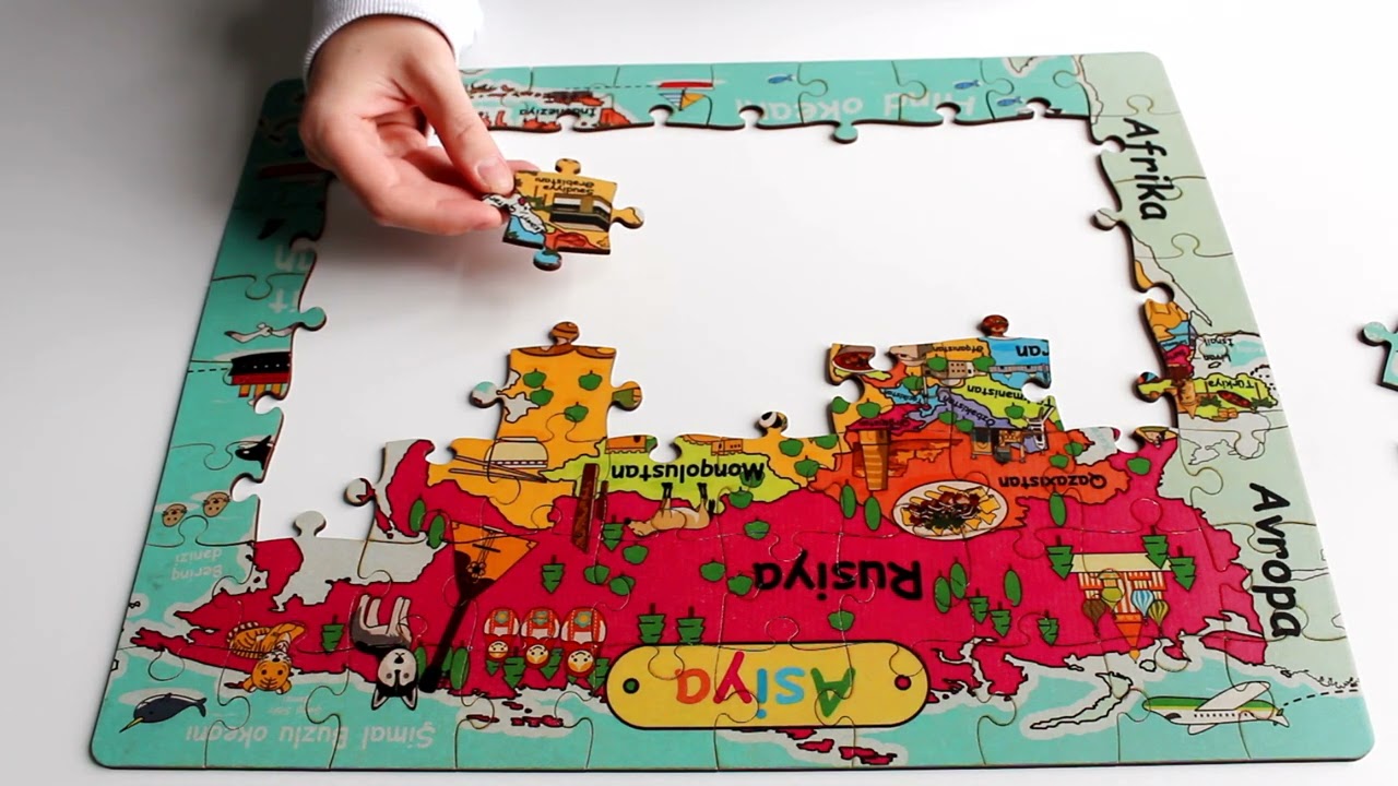 Деревянные пазлы "Карта мира" 80 деталей / Wooden puzzles "World map" 80 pcs
