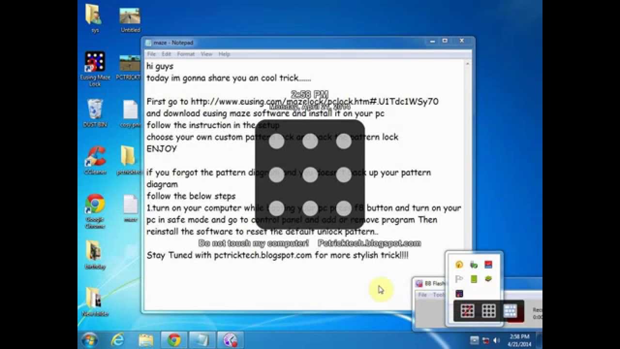 Lock your computer with Pattern Lock using Eusing Maze lock