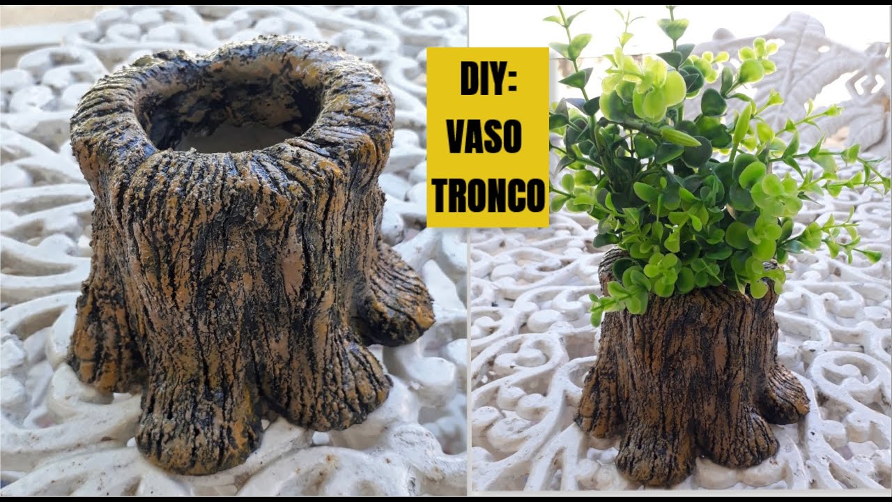 COMO FAZER VASO DE CIMENTO QUE PARECE TRONCO DE ÁRVORE