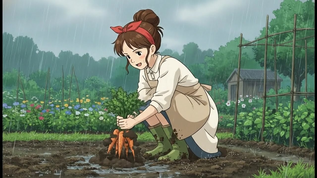 Country Life: Harvesting Vegetables, Cooking Delicious Food & Listening to Heavy Rain 🌧️ Cozy Ghibli