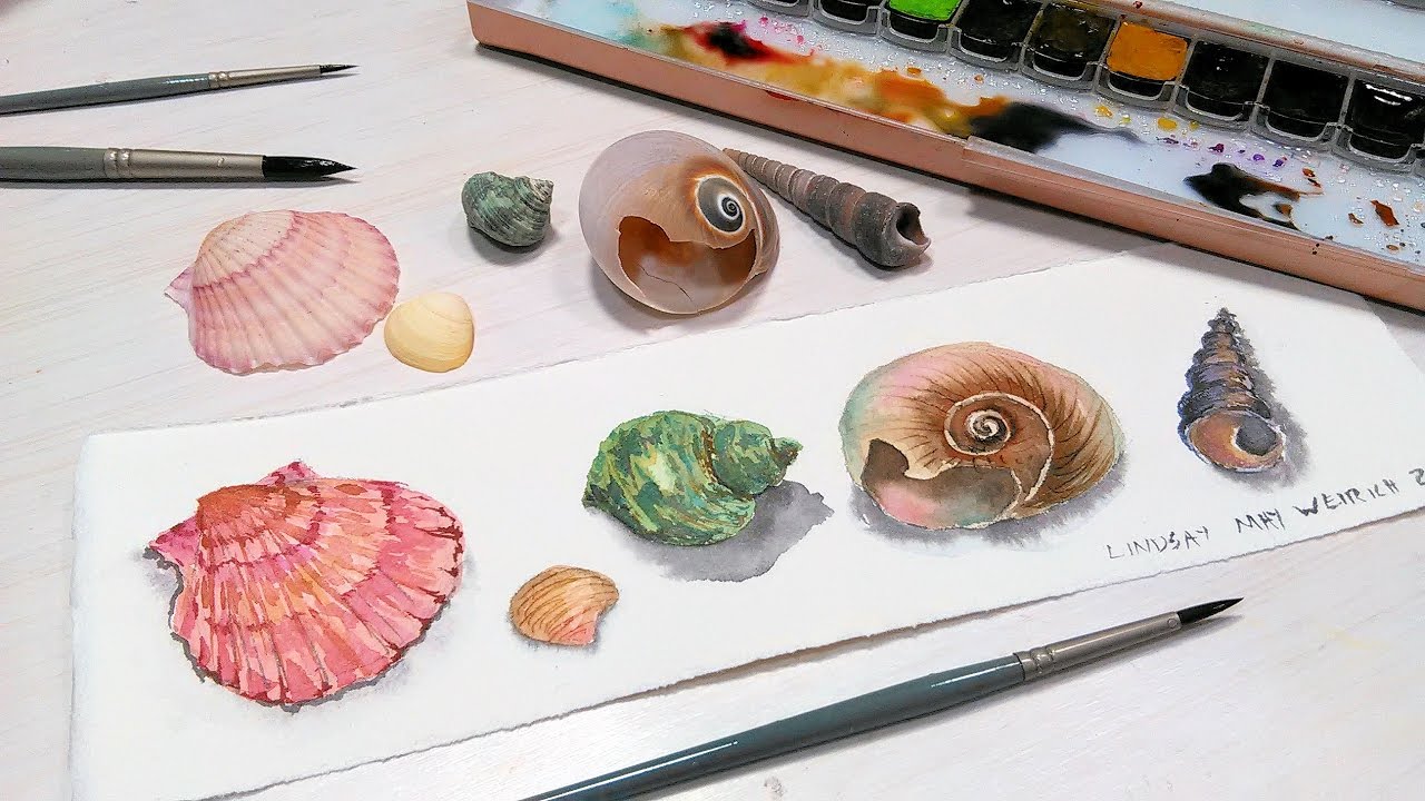 How To Paint 5 Seashells in Watercolor Layer by Layer
