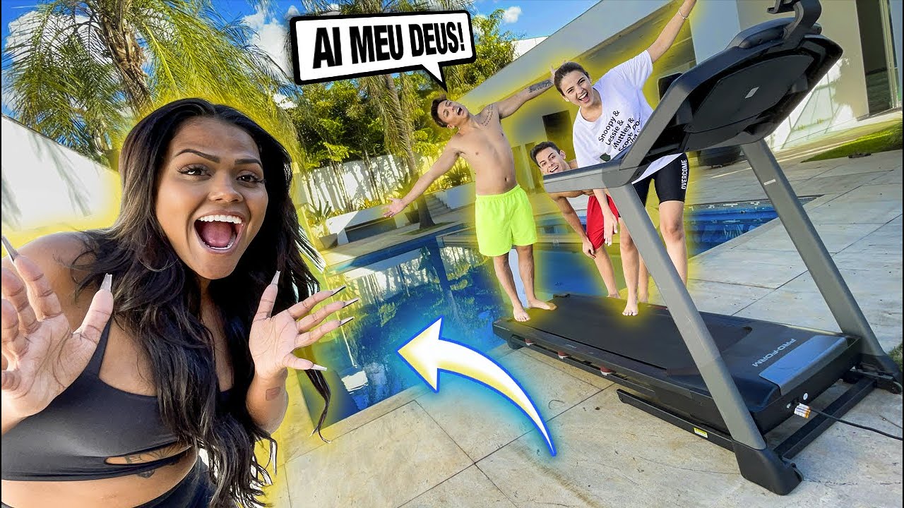 TENTE NÃO CAIR DA ESTEIRA NA PISCINA!!!
