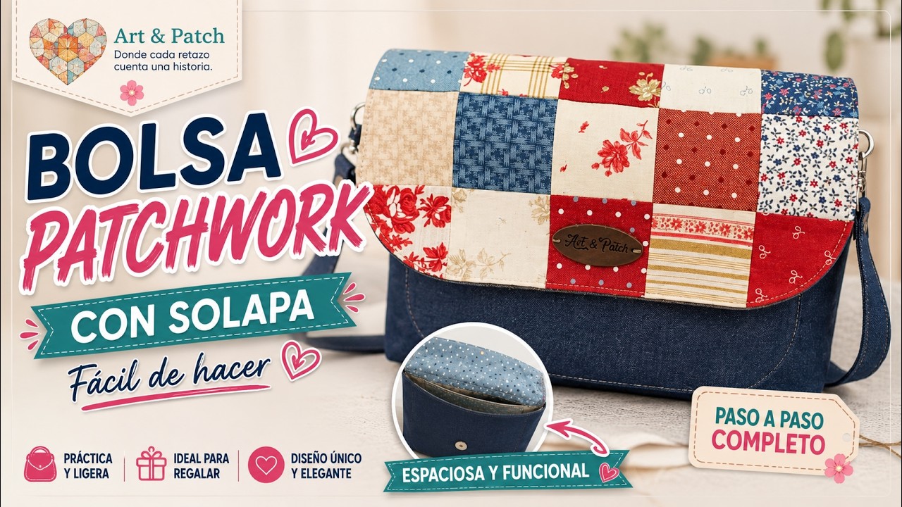 Diy Bolso con Solapa una combinación de Patchwork y Costura Creativa