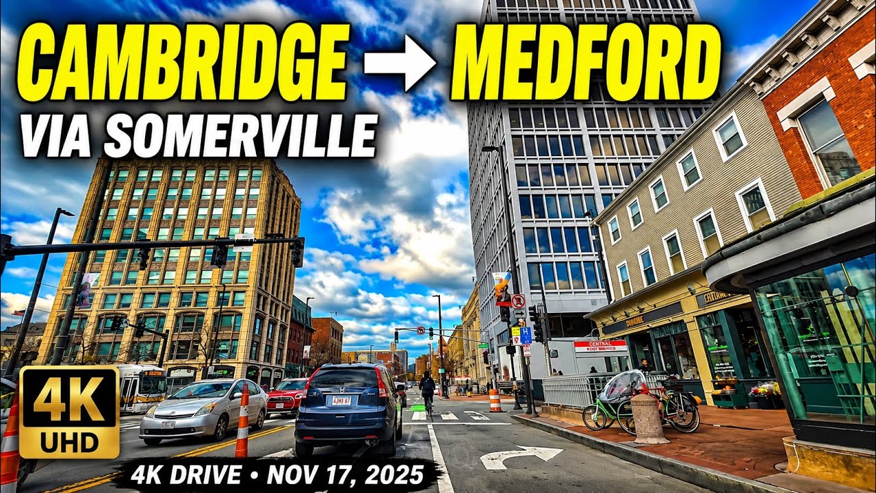 Central Square Cambridge to Wellington Circle Medford MA | 4K Drive via Prospect St - 11/17/25