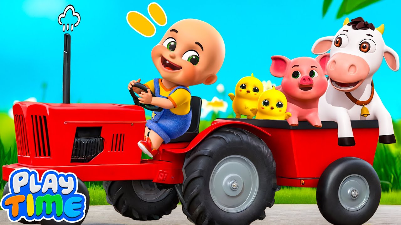 Wheels On The Tractor Go Round And Round | Animal Farm Pet Song | Nursery Rhymes For Kids Bus Songs