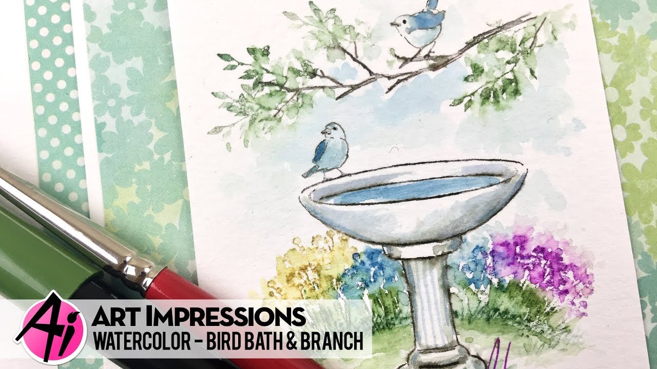 Ai Watercolor - Bird Bath & Branch